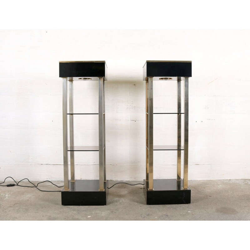 Pair of black and golden console by Belgo Chrome - 1970s