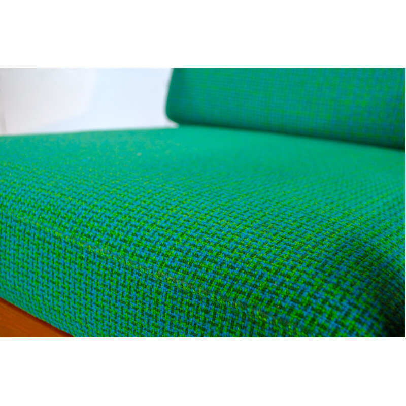 Pair of bleu green "563" armchairs in teak, Hans OLSEN - 1960s
