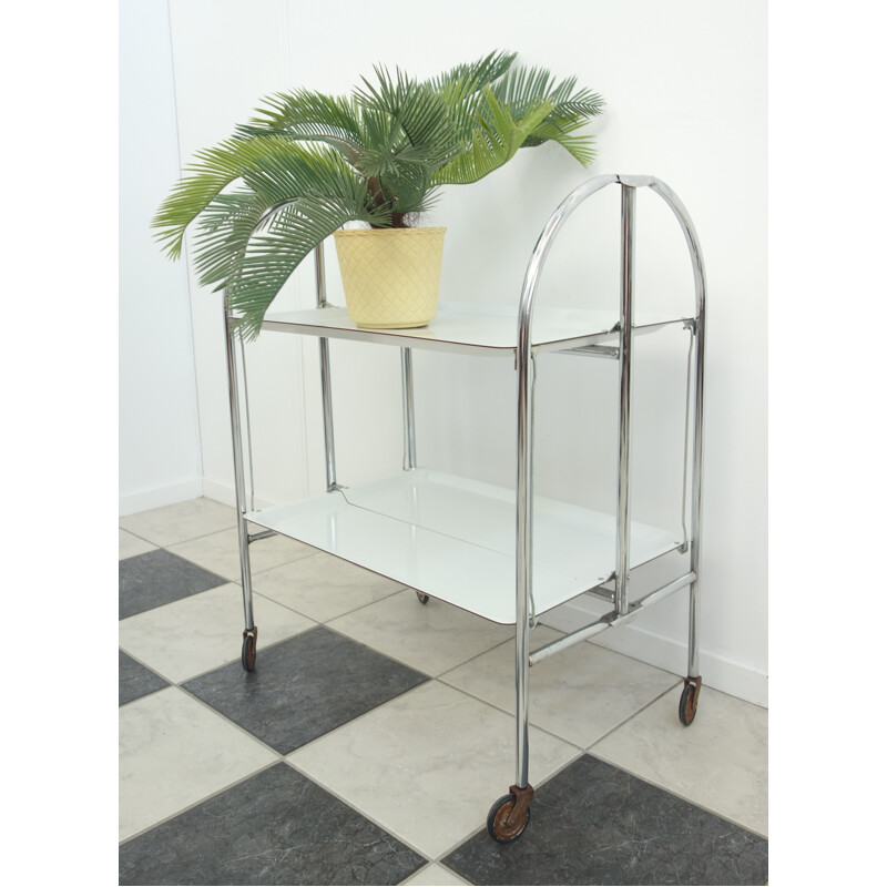 White two level foldable serving cart - 1960s