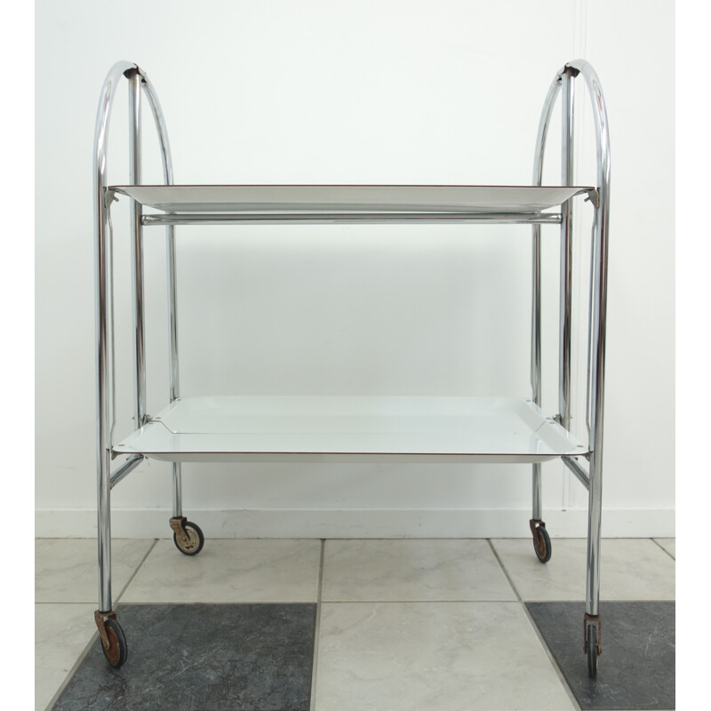 White two level foldable serving cart - 1960s