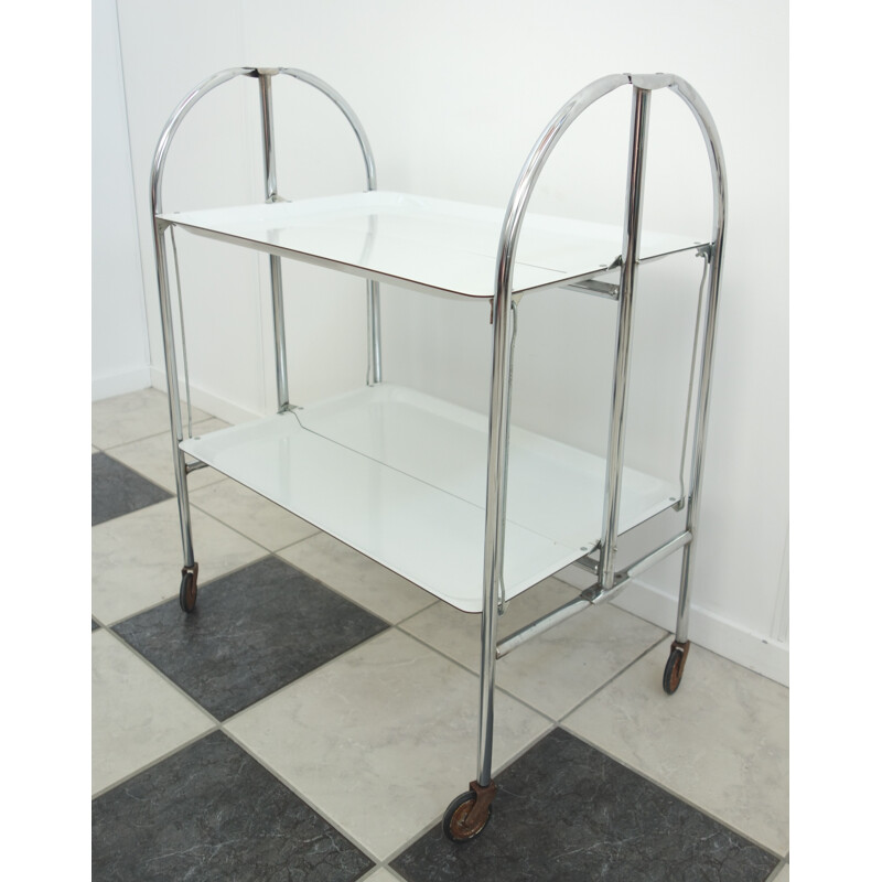 White two level foldable serving cart - 1960s