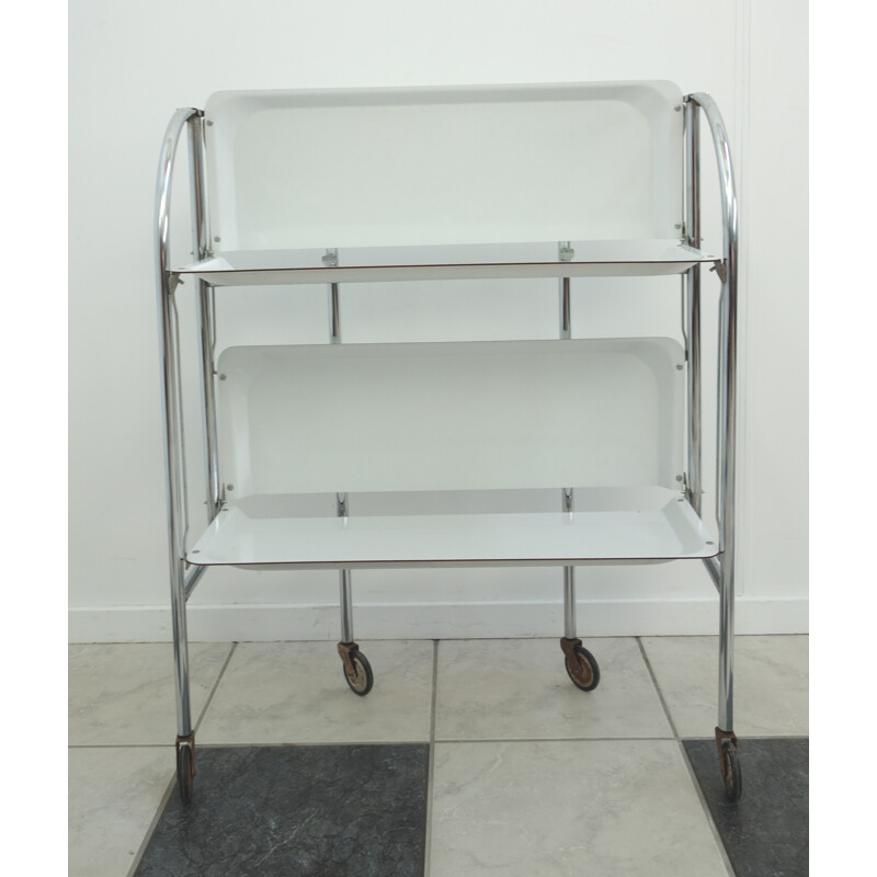 White two level foldable serving cart - 1960s