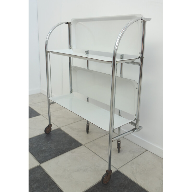 White two level foldable serving cart - 1960s