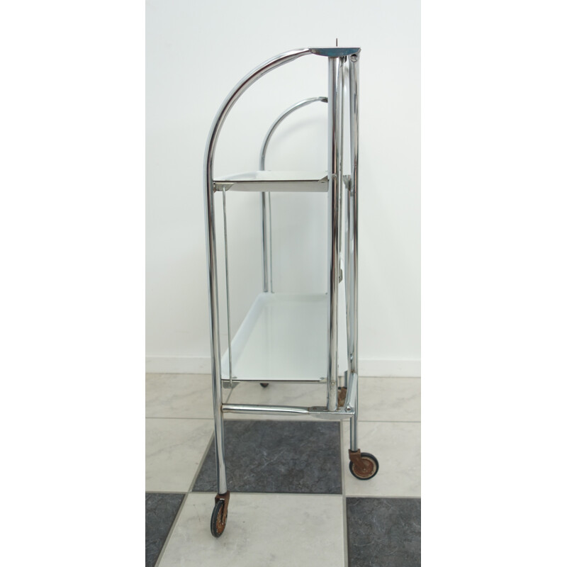 White two level foldable serving cart - 1960s