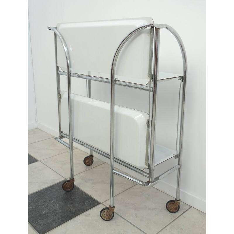 White two level foldable serving cart - 1960s