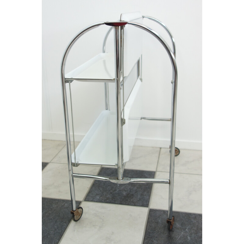 White two level foldable serving cart - 1960s