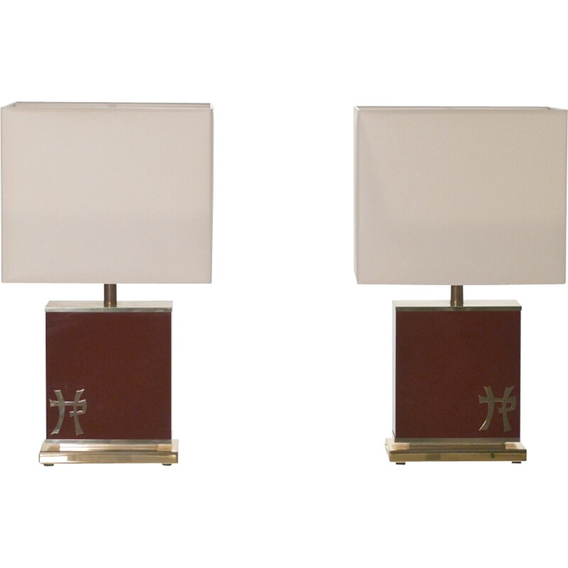 Pair of lacquered brass lamps by JC Mahey - 1970s