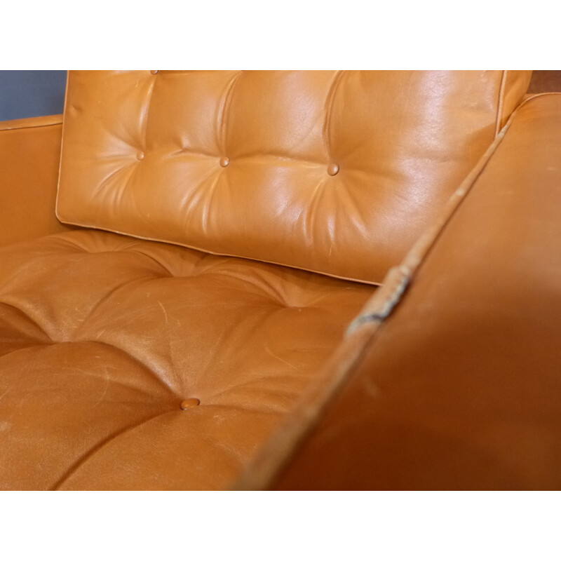 Vintage leather armchair, Florence KNOLL - 1960s
