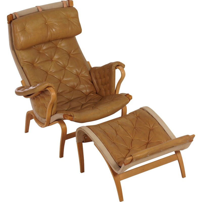 Pernilla Lounge Chair with Ottoman by Bruno Mathsson for Dux - 1970s