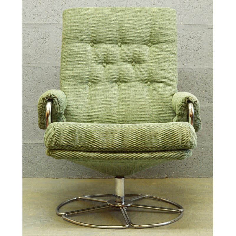 Vintage chrome and fabric swivel chair - 1960s