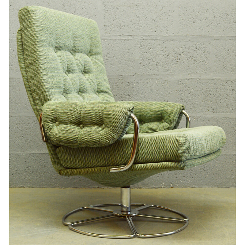 Chaise pivotante vintage en chrome et tissu - 1960