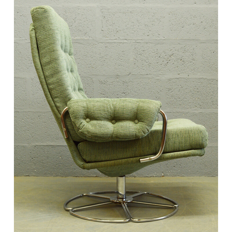 Vintage chrome and fabric swivel chair - 1960s