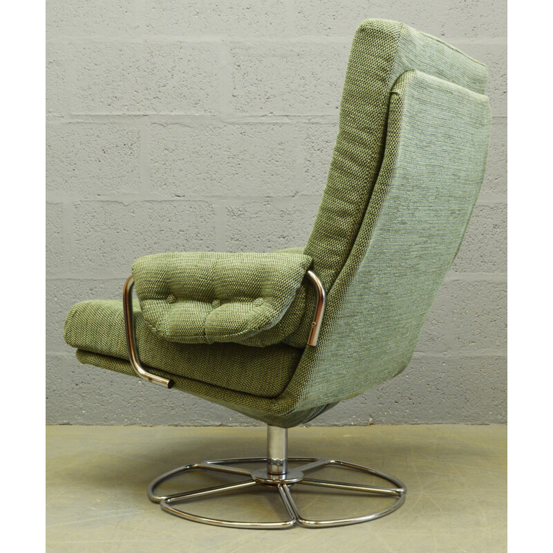 Chaise pivotante vintage en chrome et tissu - 1960