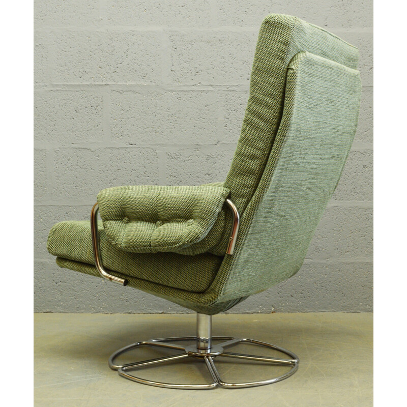 Vintage chrome and fabric swivel chair - 1960s