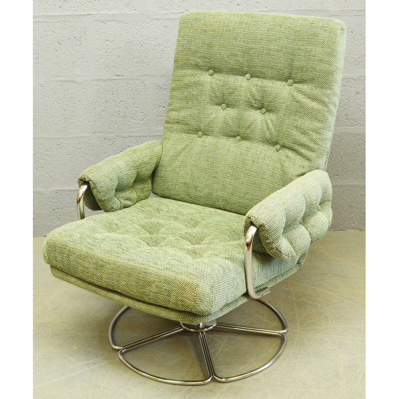 Vintage chrome and fabric swivel chair - 1960s