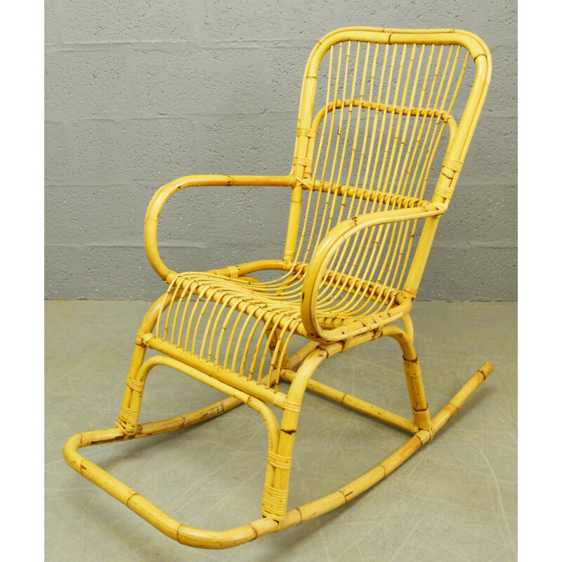 Mid-Century bamboo and rattan rocking chair - 1960s