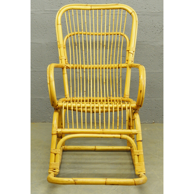 Chaise à bascule vintage en bambou et en rotin - 1960