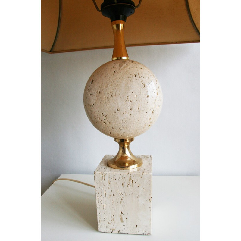 Travertine and brass lamp by Philippe Barbier - 1970s