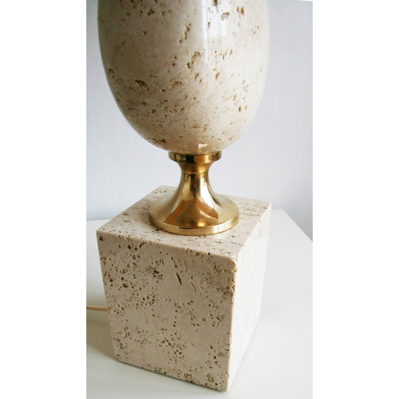 Travertine and brass lamp by Philippe Barbier - 1970s