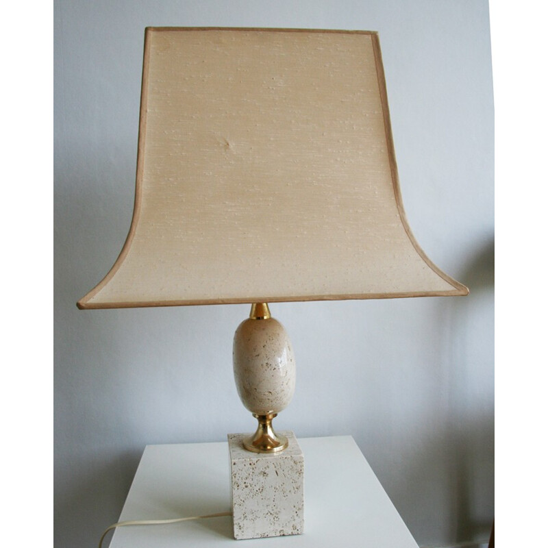 Travertine and brass lamp by Philippe Barbier - 1970s