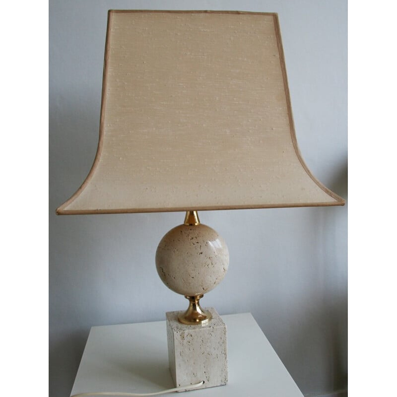 Lampe en travertin et laiton de Philippe Barbier - 1970