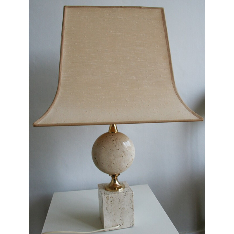 Travertine and brass lamp by Philippe Barbier - 1970s