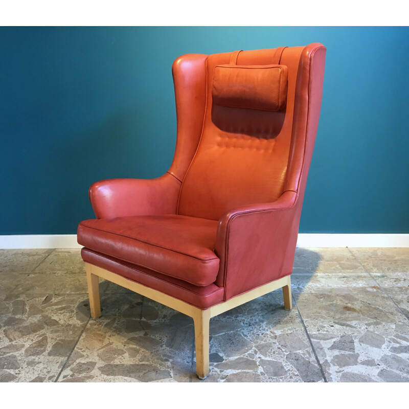 Fauteuil vintage en cuir rose d'Arne Norell - 1960