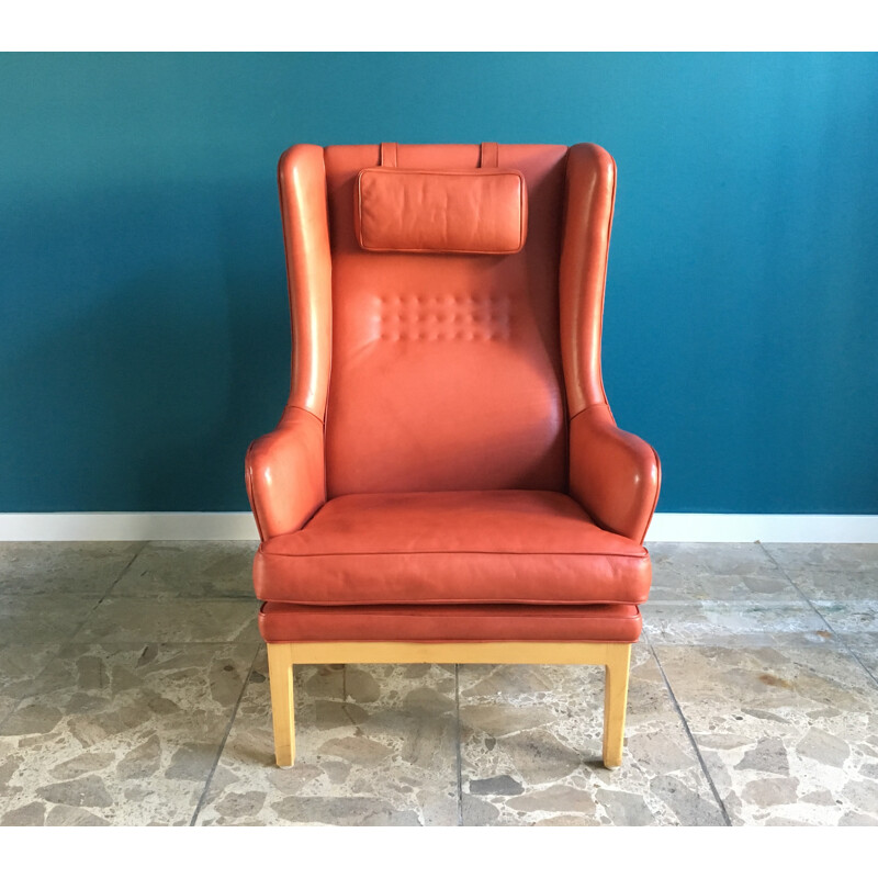 Vintage pink leather armchair by Arne Norell - 1960s