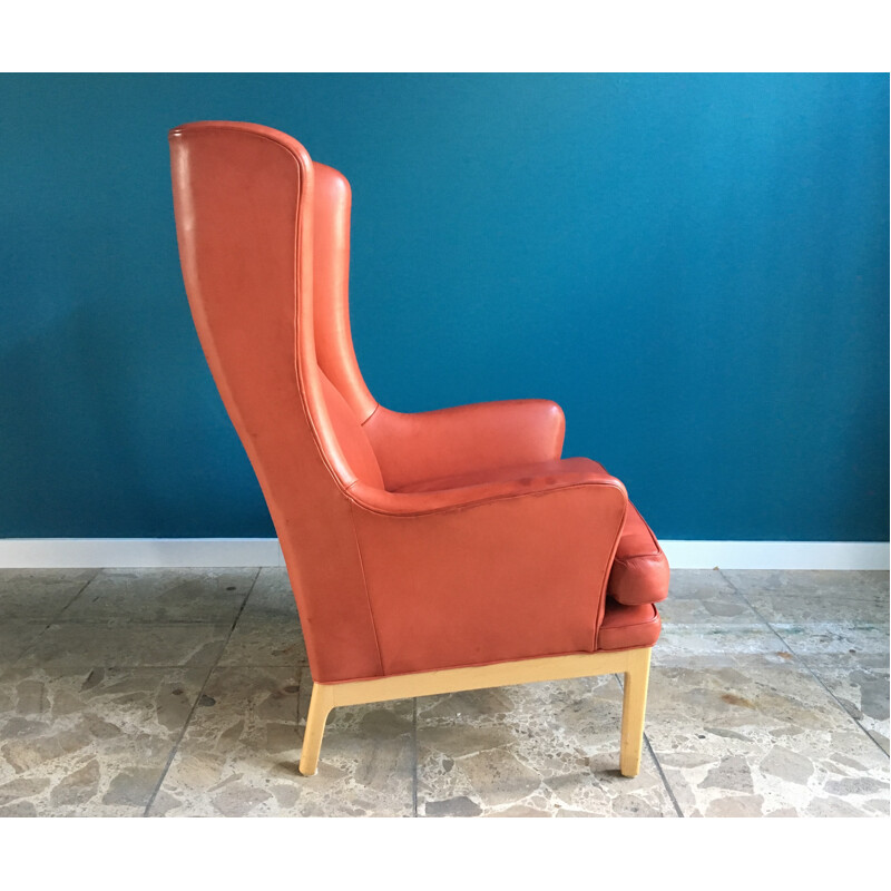 Vintage pink leather armchair by Arne Norell - 1960s