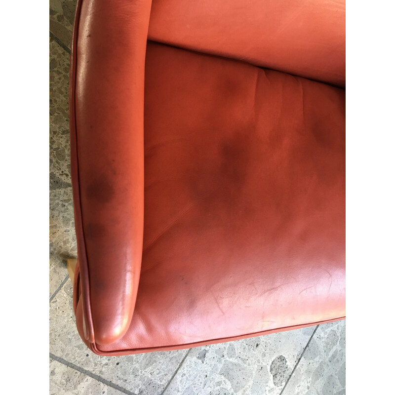 Vintage pink leather armchair by Arne Norell - 1960s