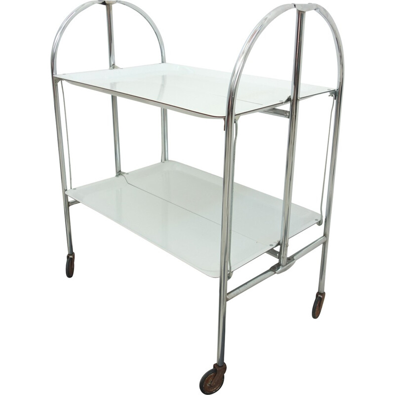 White two level foldable serving cart - 1960s