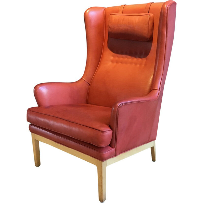 Vintage pink leather armchair by Arne Norell - 1960s