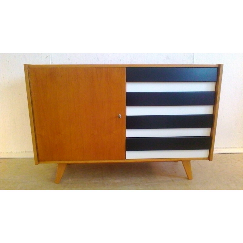 Oak sideboard with stripes by Jiroutek interier - 1960s
