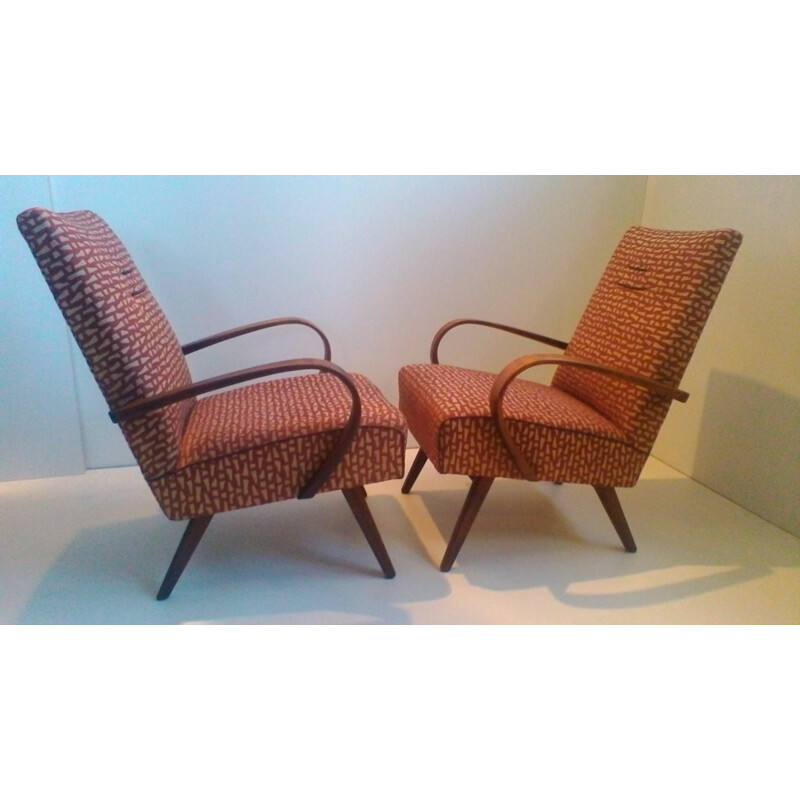 Paire de fauteuils lounge en bois courbé de Thon - 1960