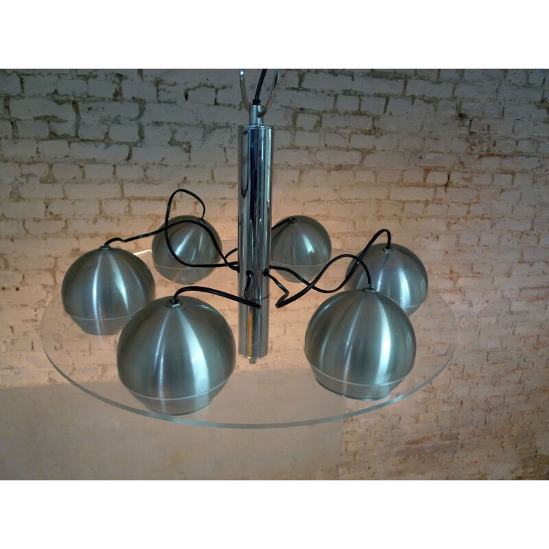 Vintage chandelier in aluminum & plexiglass - 1970s