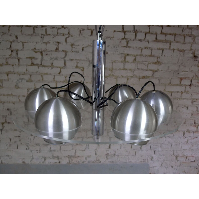 Vintage chandelier in aluminum & plexiglass - 1970s