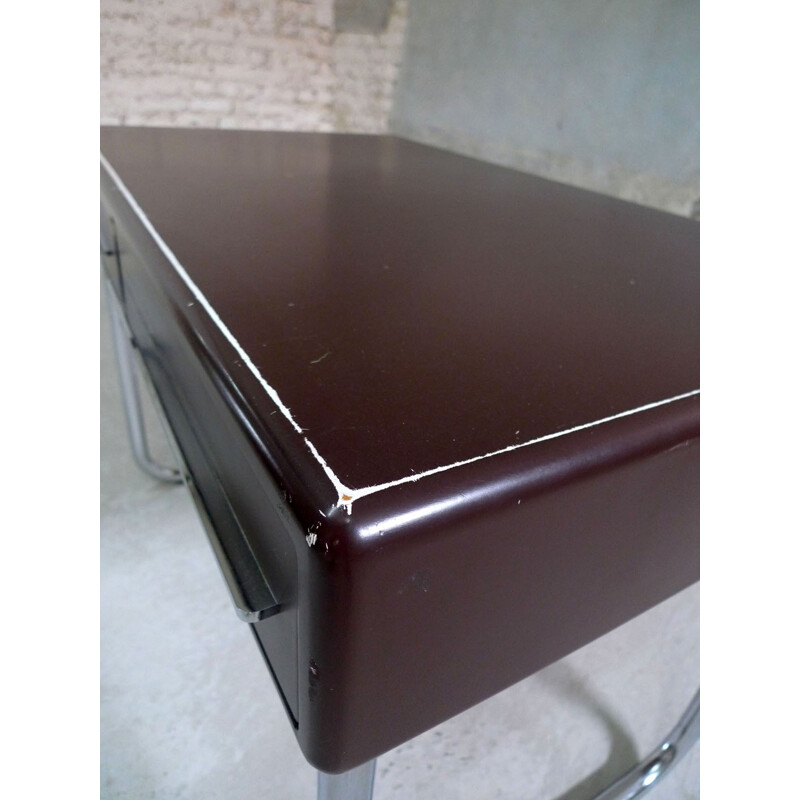 Plasitic and chromed steel dark red desk - 1970s