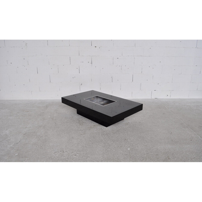 Coffee table lacquered black and steel - 1970s