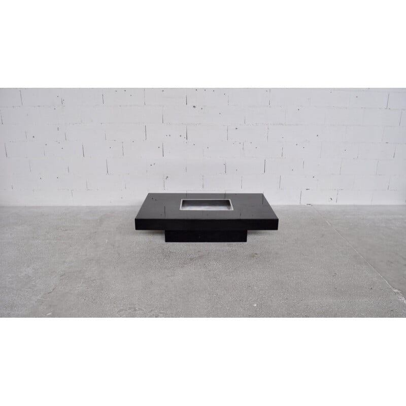 Coffee table lacquered black and steel - 1970s