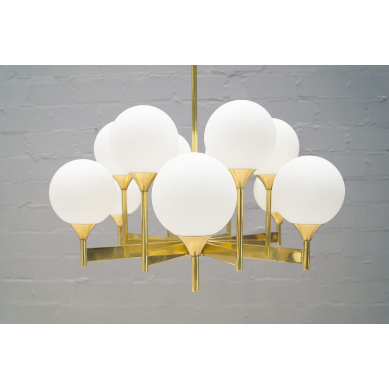 Large 12 Arm Brass Chandelier by Gaetano Sciolari - 1960s