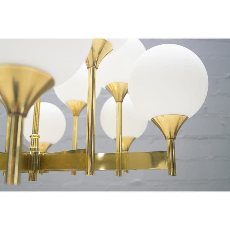 Large 12 Arm Brass Chandelier by Gaetano Sciolari - 1960s