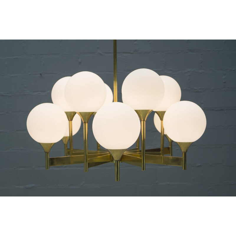 Large 12 Arm Brass Chandelier by Gaetano Sciolari - 1960s