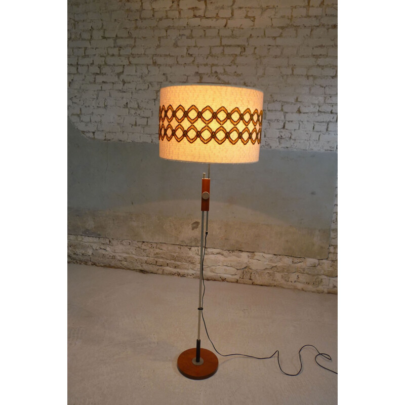 Vintage floor lamp in teak,metal and fabric - 1960s