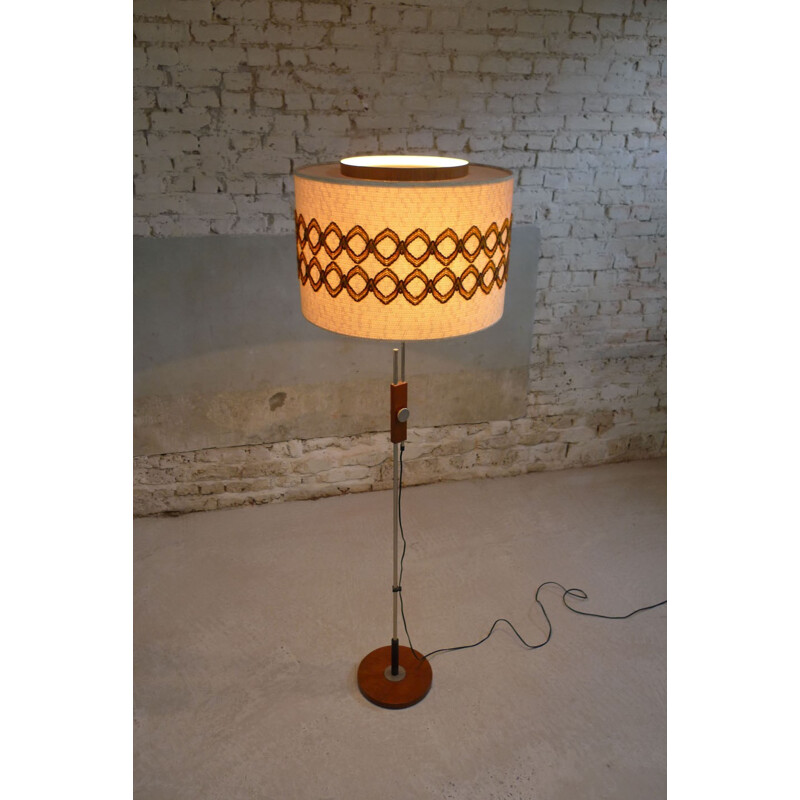 Vintage floor lamp in teak,metal and fabric - 1960s