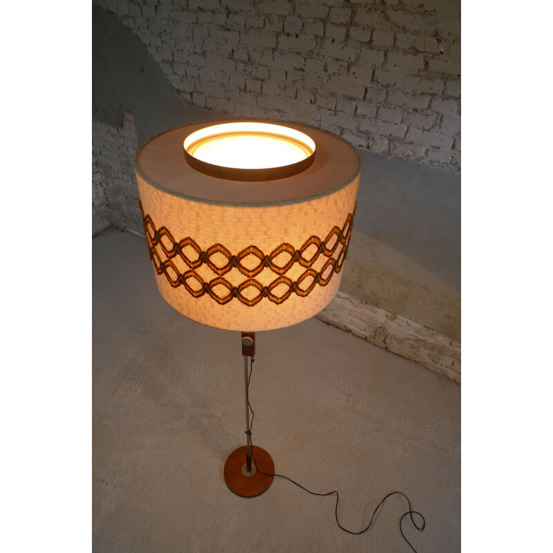 Vintage floor lamp in teak,metal and fabric - 1960s