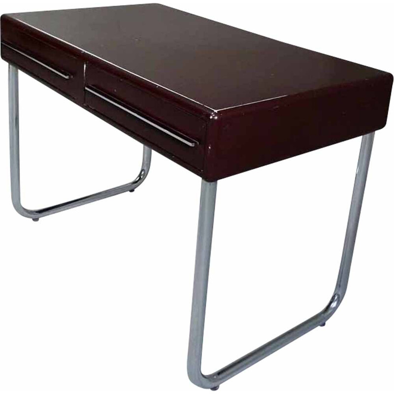 Plasitic and chromed steel dark red desk - 1970s