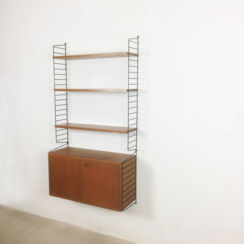 Swedish teak wall shelving unit by Nisse Strinning for String- 1960s