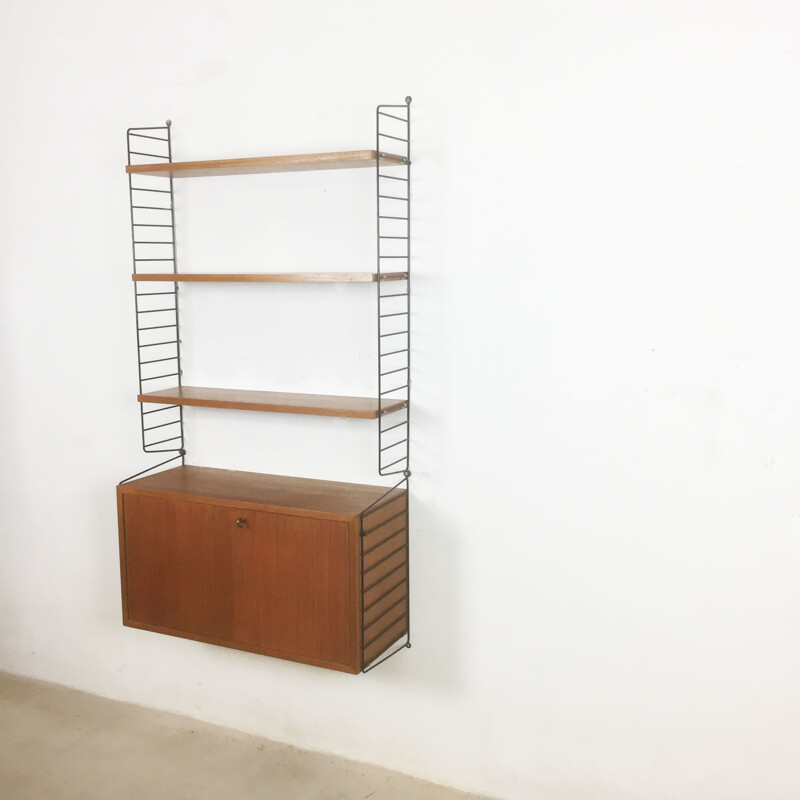 Swedish teak wall shelving unit by Nisse Strinning for String- 1960s