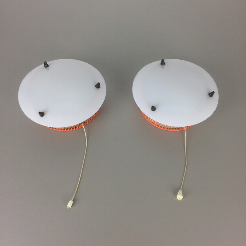 Pair of modernist vintage acrylic and metal sconces, Italy 1950