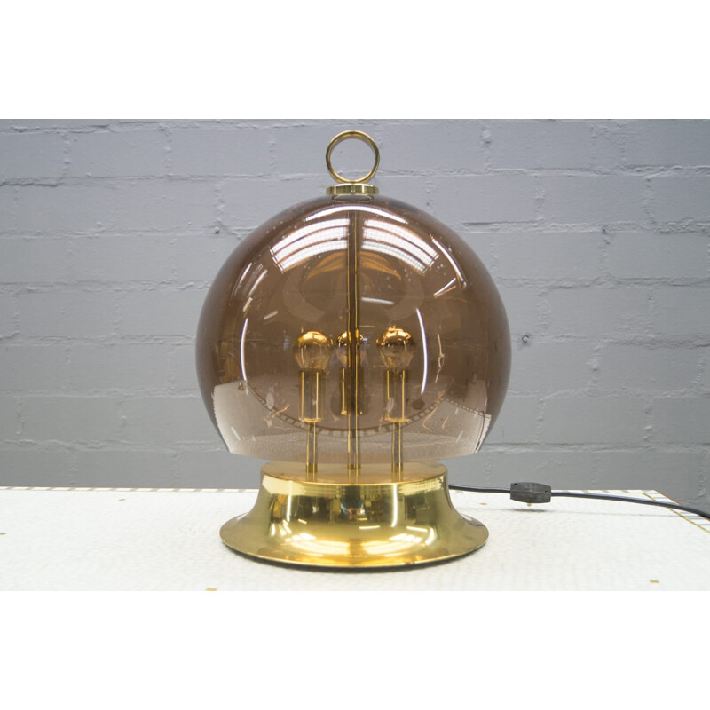 Vintage gold lamp with smoked and blown globe, 1960